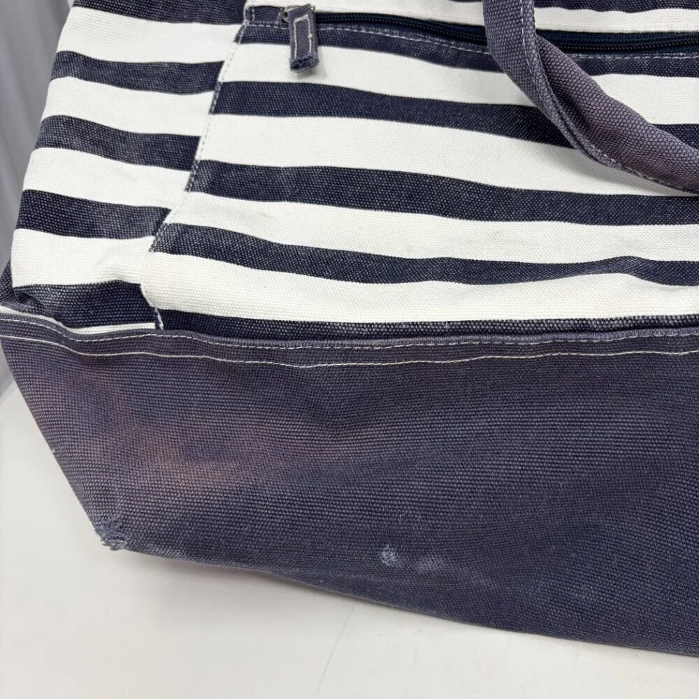 Pottery Barn Kids tote bag large blue white stripe preppy P pink monogram cotton